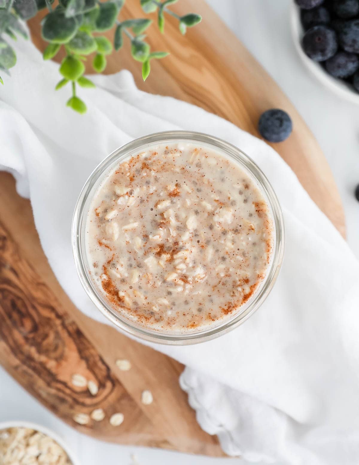 An overhead image of overnight oats.